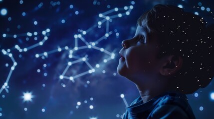 A child gazes in wonder at the night sky their parents guiding them to various constellations using the augmented reality app.