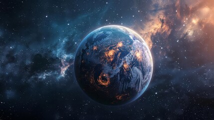 Obraz premium A habitable zone exoplanet with signs of water and potential for life, located in a star cluster,