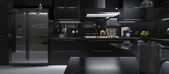 Sleek and modern, jet black kitchen.