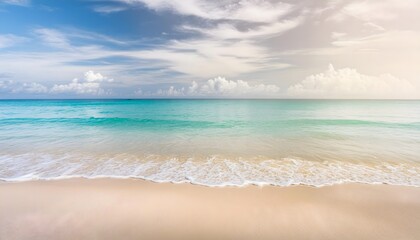 Obraz premium Beautiful tropical beach, blue summer sky and white sandy ocean