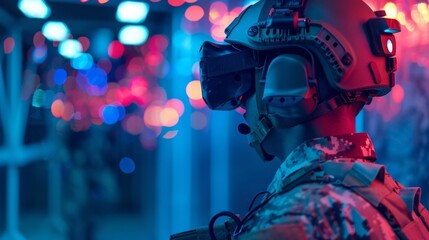 A group of military personnel participate in a VR simulation testing out different strategies and tactics to determine the most effective approach.