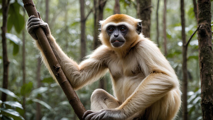 Fototapeta premium AI image generated Lar Gibbon