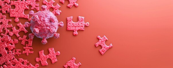 Puzzle piece fitting in cancer flat design top view, renewal theme, animation, vivid