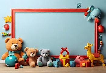 A children’s-themed blank text box with playful toys, ideal for kid-friendly content, generative AI