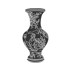 Asian Ceramic Icon Silhouette Illustration. Ancient Pot Vector Graphic Pictogram Symbol Clip Art. Doodle Sketch Black Sign.