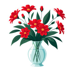 Obraz premium Vibrant Red Floral Arrangement in Transparent Vase: Colorful Spring/Summer Decor Illustration