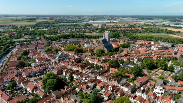 Aerial view of the fortified city of Brielle, South Holland, Netherlands.