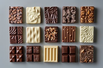 A close up photo of chocolate bars on grey background