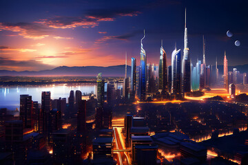 Fototapeta premium the night view of the city Generative AI