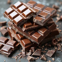 A close up photo of chocolate bars on grey background