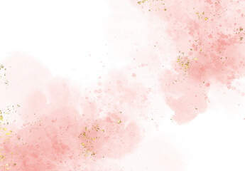 Abstract pink watercolor art background Watercolour brush strokes.Pastel pink watercolor paint brush glitter gold for wedding elements. artistic design templates for invitations , posters, cards.