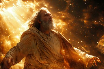 Fototapeta premium Divine Cosmic Being Illuminated in Surreal Heavenly Splendor