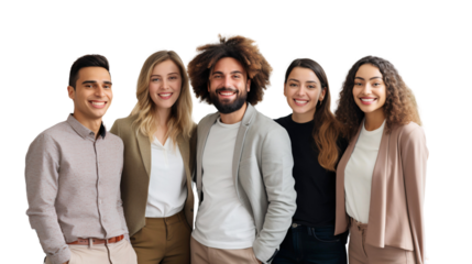 Group of happy people smiling together, group at a corporate event, isolated on transparent background