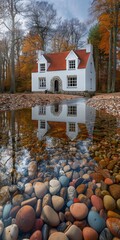 A house is reflected in a body of water
