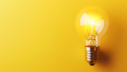 
Light bulb on yellow background, idea concept with copy space for your text or design. White lightbulb glowing on pastel color backdrop, isolated on white background