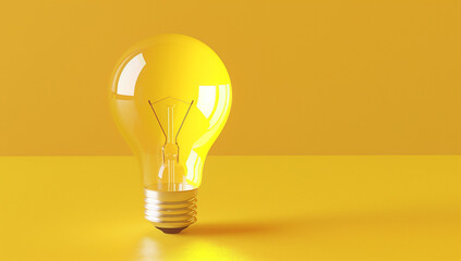 
Light bulb on yellow background, idea concept with copy space for your text or design. White lightbulb glowing on pastel color backdrop, isolated on white background