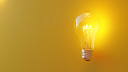
Light bulb on yellow background, idea concept with copy space for your text or design. White lightbulb glowing on pastel color backdrop, isolated on white background