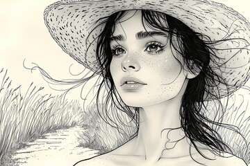 Detailed Western Character Comic Book Style Inked Portrait - Bushy Intersection on Road How DeepCopy Illustrator Wild Hill Background