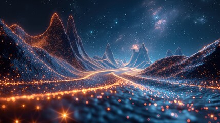 Futuristic Digital Landscape with Glowing Lights