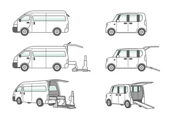 ワゴン車と軽自動車の福祉車両のイラストセット