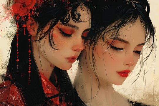 Smooth Focus Duettos: Intricate Digital Painting of Two Elegant Characters