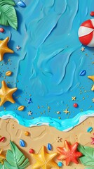 Naklejka premium Summer holiday background. top view 3d beach clay style, copy space for your text.