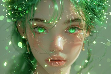 Emerald Herald's Garden Portrait: Intricate Nature Lighting Serenity