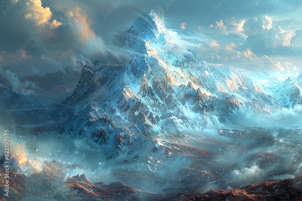 Wall mural fantasy snowscape: hyperrealistic mountain majesty