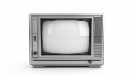 old silver tv isolated on white retro technology concept with blank screen 1980s2000s era
