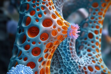Colorful Abstract Organic Structure with Intricate Holes and Texture