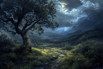 8K Photorealistic Fantasy Landscape: Highly Detailed Digital Artwork