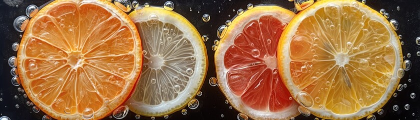 Vibrant Citrus Slices with Bubbles Underwater for Fresh Refreshment