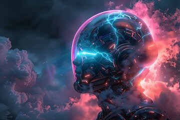 Futuristic Humanoid: Intricate Artwork in Pastel Blue and Pink Lighting