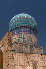 Close up details of the Bibi-Khanym Mosque in Samarkand, Uzbekistan