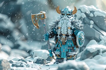Isometric Futuristic Viking Warrior: Epic Action Scene Artwork