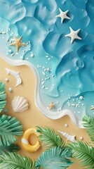 Obraz premium Summer holiday background. top view 3d beach clay style, copy space for your text.