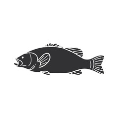 Australian Bass Icon Silhouette Illustration. Fish Vector Graphic Pictogram Symbol Clip Art. Doodle Sketch Black Sign.