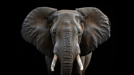 This stunning portrait presents an African elephant's face with remarkable detail revealing texture and character