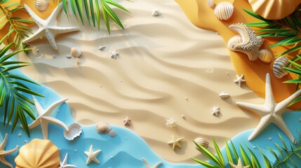 Naklejka premium Summer holiday background. top view 3d beach clay style, copy space for your text.