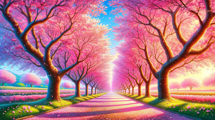 桜並木の背景イラスト