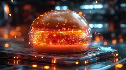 Glowing Futuristic Burger in Digital Space