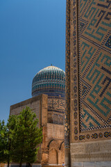 Beautiful walls and dome of Bibi-Khanym Mosque in Samarkand, Uzbekistan