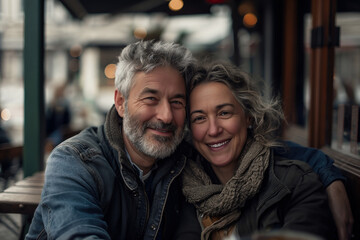 Obraz premium Middle aged couple looked at each other feeling the warmth of love