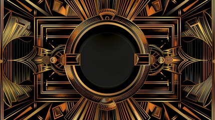A graphic of a stylized an elegant serif, surrounded by abstract gold and black designs, an intricate radial pattern border, Generative AI illustrations.