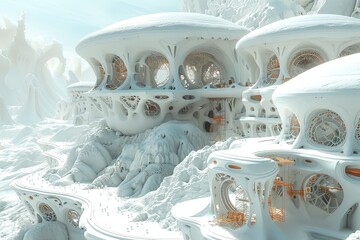 Surreal Futuristic 3D Render: Intricate Structures Under Construction - Photorealistic Details & Smooth Aesthetics