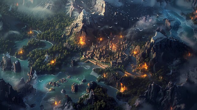 Aerial view a lot of mountain on the map, Generative AI illustrations. 