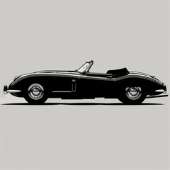 Sleek black and white vector illustration of a classic convertible car on a neutral background