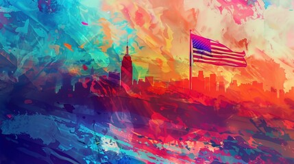  American Diversity, Patriot Day, cyberpunk canvas, In the style of watercolor landscapes, 8k