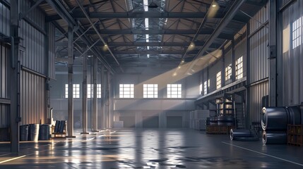 Fototapeta premium a warehouse with a large warehouse with a boat in the middle, Generative AI illustrations.