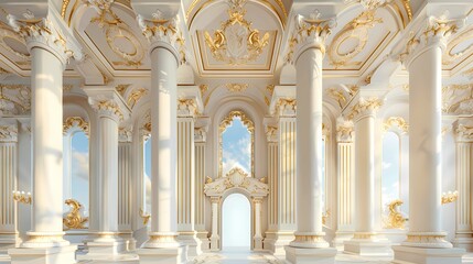 a large white building with a gold ceiling and a large archway, Generative AI illustrations. - Powered by Adobe